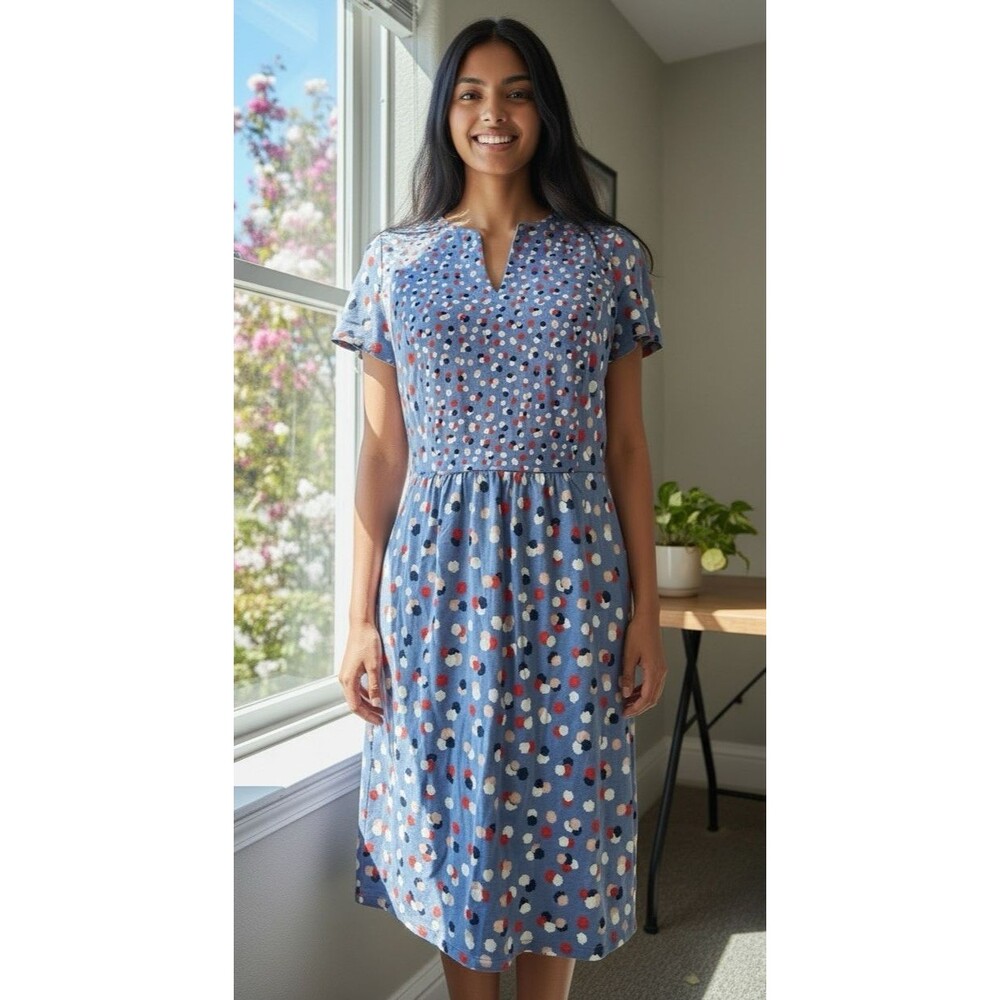 Boden NEW womens casual v-neck short sleeve confetti pattern knee dress size 8R